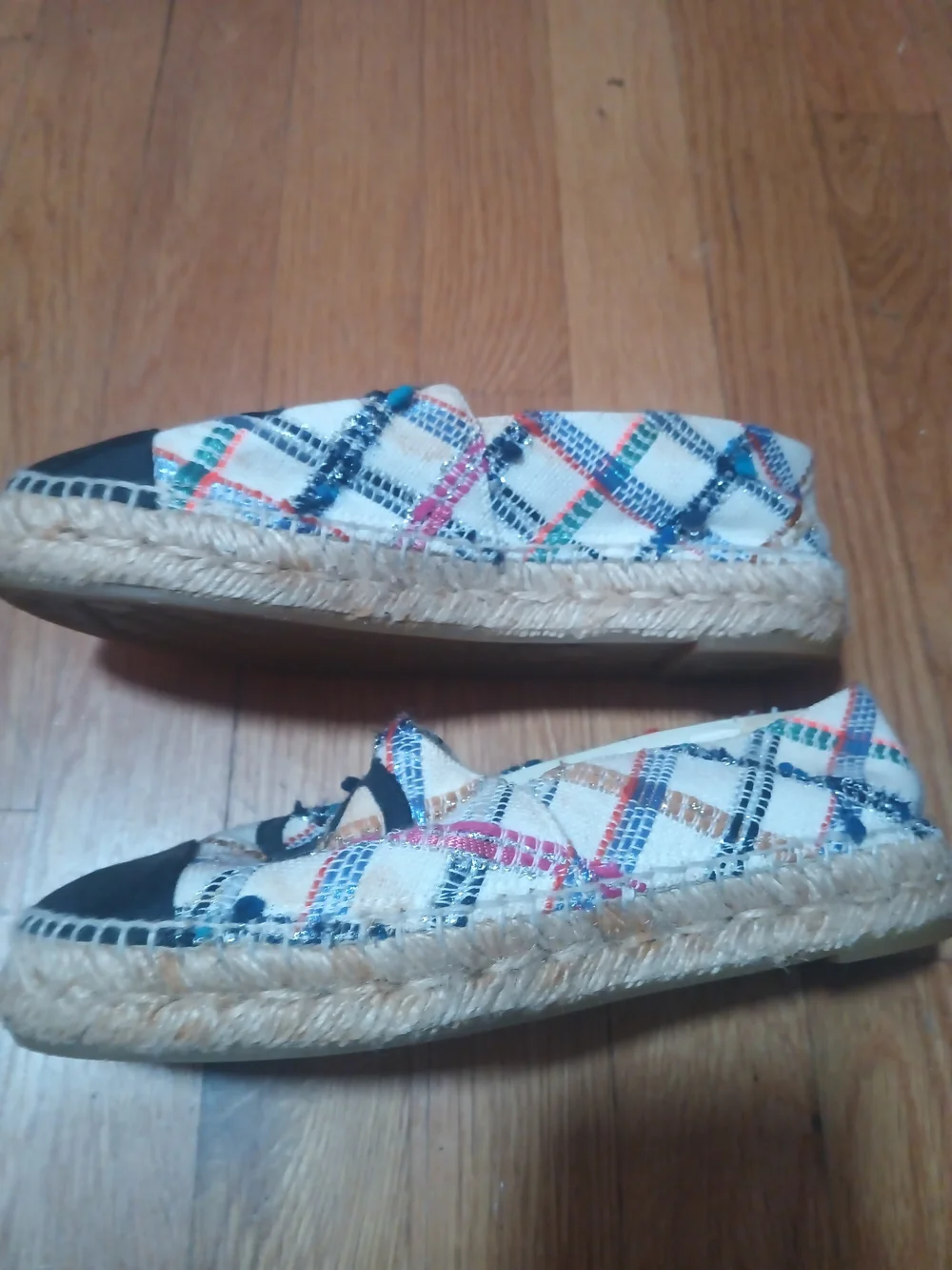 CHANEL Multicolor Tweed Espadrilles with Black Cap Toe
